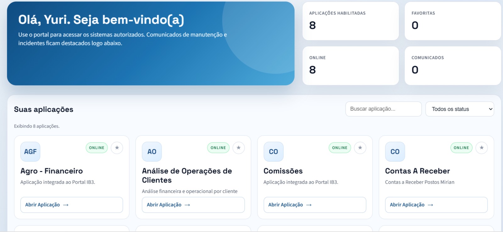 Tela inicial do sistema Max Sense